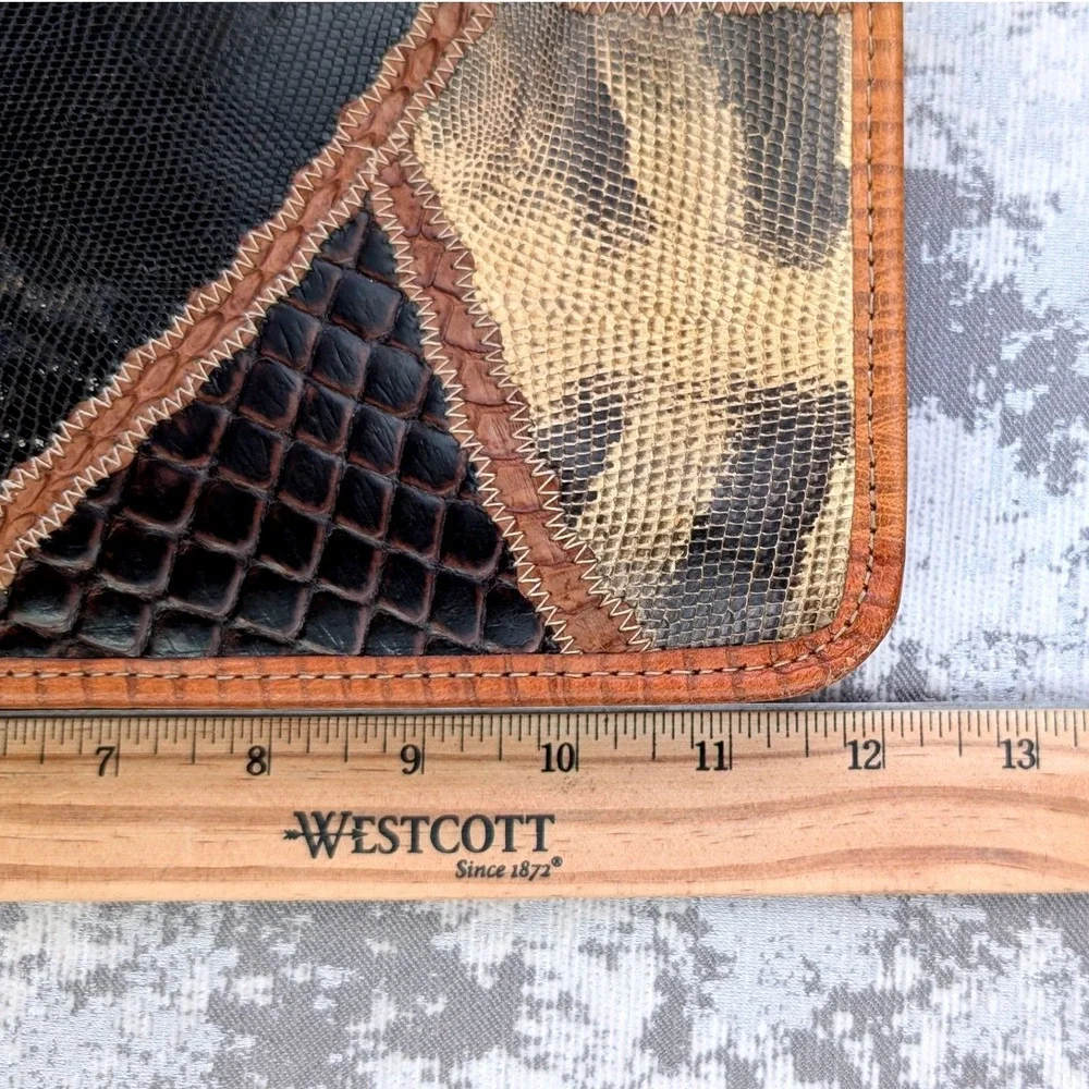 Carlos‎ Falchi Patchwork Leather Clutch Handbag Brown Black Tan Exotic Skin